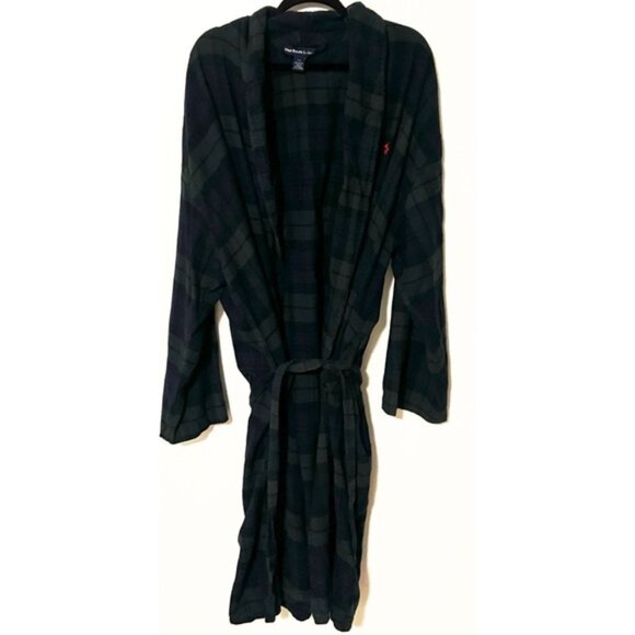 Polo Ralph Lauren Flannel Robe Blackwatch Tartan Blue Green Plaid L/XL - Picture 5 of 11